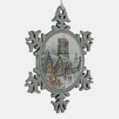 Oude kerstman met kinderen voor een kerk tin sneeuwvlok ornament (Links)