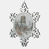 Oude kerstman met kinderen voor een kerk tin sneeuwvlok ornament (Rechts)