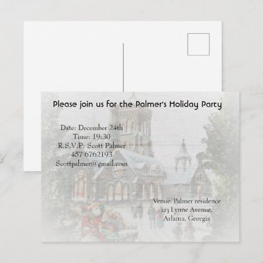 Oude kerstman met kinderen voor een kerk uitnodiging briefkaart (Voorkant / Achterkant)