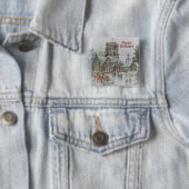 Oude kerstman met kinderen voor een kerk vierkante button 5,1 cm (In situ)