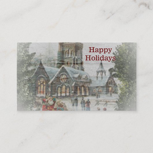 Oude kerstman met kinderen voor een kerk visitekaartje (Voorkant)