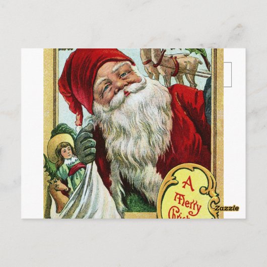 Oude Kerstman met speelgoed en rendieren Briefkaart (Achterkant)