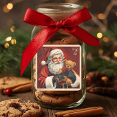 Oude Kerstman met teddybeer kerstpostzegel Vierkante Sticker