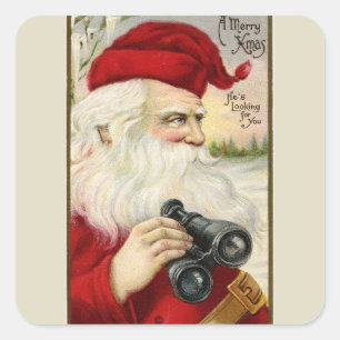 Oude Kerstman met verrekijker Vierkante Sticker