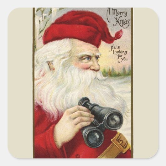 Oude Kerstman met verrekijker Vierkante Sticker (Voorkant)