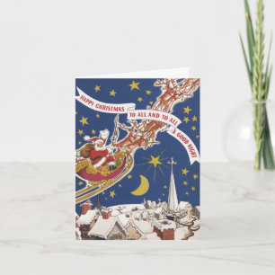 Oude Kerstman met vliegende rendieren Feestdagen Kaart