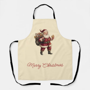 Oude Kerstman met zak speelgoed en lekkernij Schort