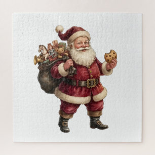 Oude Kerstman met zak speelgoed en lekkers Legpuzzel