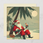 Oude Kerstman op tropisch strandvakantie Retro Feestdagenkaart (Voorkant / Achterkant)
