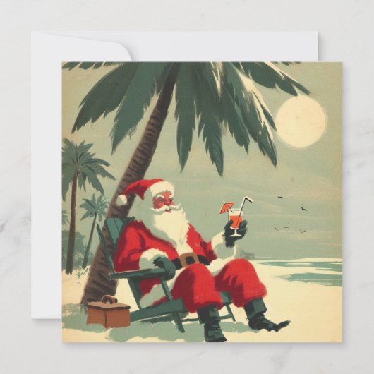 Oude Kerstman op tropisch strandvakantie Retro Feestdagenkaart (Voorkant)