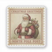 Oude Kerstman Postzegel Kerstmis Sticker (Voorkant)