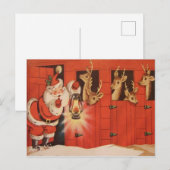 Oude Kerstman rendier Kerstmis ansichtkaart Feestdagenkaart (Voorkant / Achterkant)
