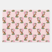 Oude Kerstman & Rendier Roze Streep Inpakpapier Vel (Voorkant 3)