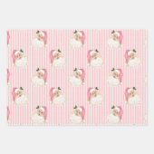 Oude Kerstman & Rendier Roze Streep Inpakpapier Vel (Voorkant)
