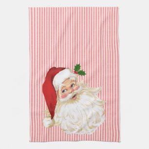 Oude Kerstman Rood & Wit Streep Theedoek