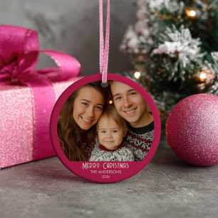 Oude Kerstman Roze Kerst Familie Foto Keramisch Ornament