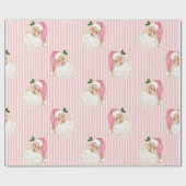 Oude Kerstman & Roze Streep Kerstmis Cadeaupapier (Vlak)