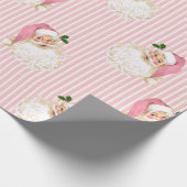 Oude Kerstman & Roze Streep Kerstmis Cadeaupapier (Hoek)