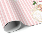 Oude Kerstman & Roze Streep Kerstmis Cadeaupapier (Rol Hoek)