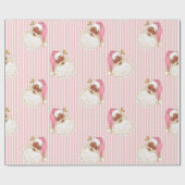 Oude Kerstman & Roze Streep Kerstmis Cadeaupapier (Vlak)