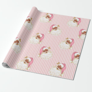 Oude Kerstman & Roze Streep Kerstmis Cadeaupapier