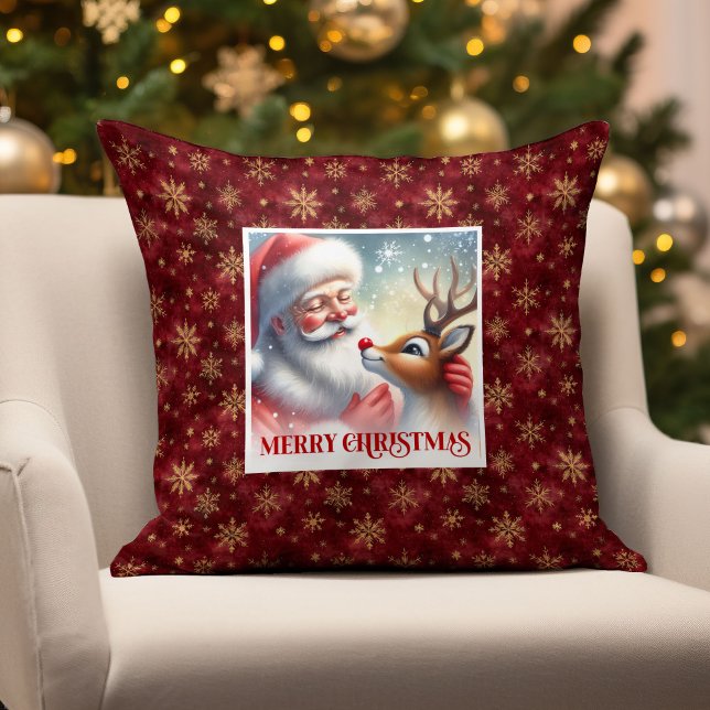 Oude Kerstman Rudolph Kerstkussen Warme Troost  Kussen (Vintage Santa Rudolph Christmas Pillow Warm Cheerx)