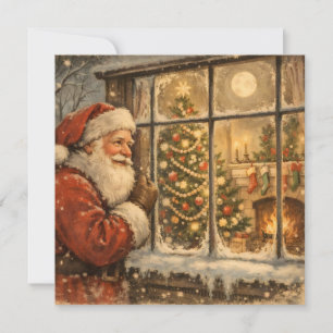 Oude Kerstman Santa Claus bij het Raam Feestdagenkaart