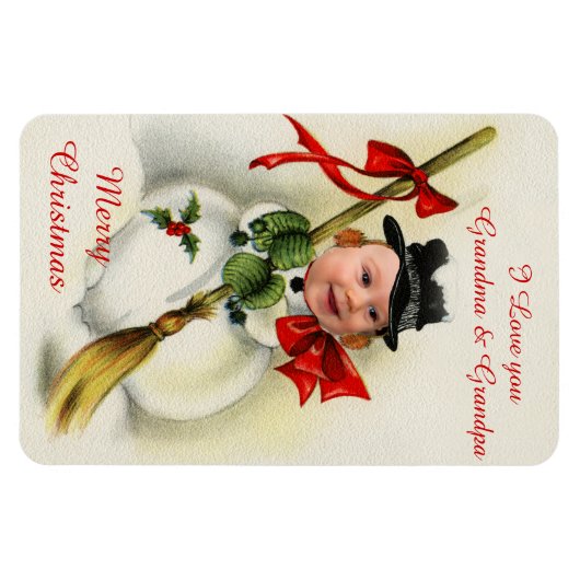 Oude Kerstman Sneeuwman Douane Foto Magneet (Horizontaal)