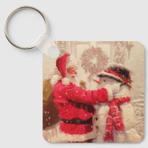 Oude Kerstman Sneeuwman Kerstcadeau Sleutelhanger