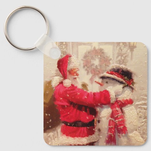 Oude Kerstman Sneeuwman Kerstcadeau Sleutelhanger (Voorkant)