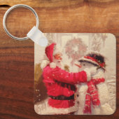 Oude Kerstman Sneeuwman Kerstcadeau Sleutelhanger (Voorkant)