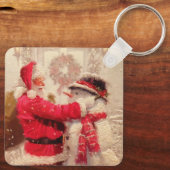 Oude Kerstman Sneeuwman Kerstcadeau Sleutelhanger (Achterkant)