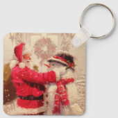 Oude Kerstman Sneeuwman Kerstcadeau Sleutelhanger (Achterkant)