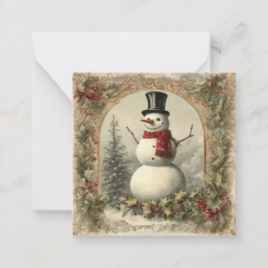 Oude Kerstman Sneeuwman Notitiekaartje (Voorkant)
