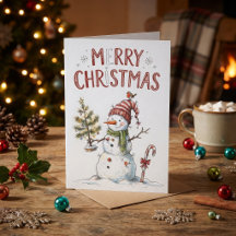 Oude Kerstman Sneeuwman Waterverf Rustiek Rood