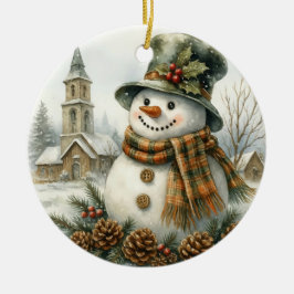 Oude Kerstman Sneeuwpop Keramisch Ornament