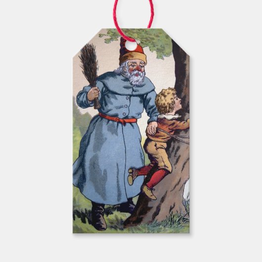 Oude Kerstman straft kind Cadeaulabel (Voorkant)