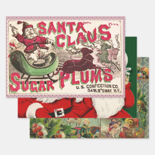 Oude Kerstman Suikerpruimen Reclame Oude Snoeprecl Inpakpapier Vel