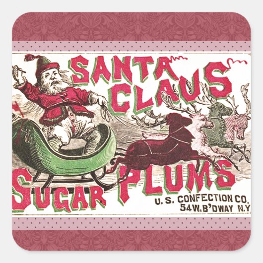 Oude Kerstman Suikerpruimen Reclame Oude Snoeprecl Vierkante Sticker (Voorkant)