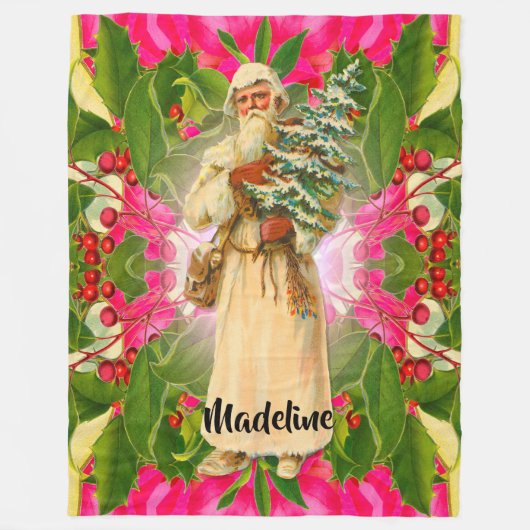 Oude Kerstman uit het verleden VictorianMonogr Fleece Deken (Voorkant)