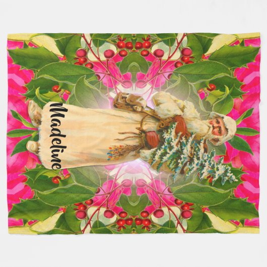 Oude Kerstman uit het verleden VictorianMonogr Fleece Deken (Voorkant (Horizontaal))