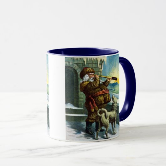 Oude Kerstman Verrekijker Hond Zonsondergang Mok (Voorkant rechts)