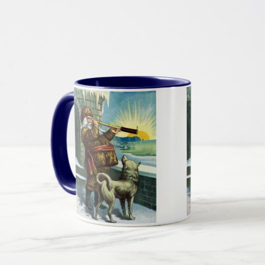 Oude Kerstman Verrekijker Hond Zonsondergang Mok (Voorkant links)