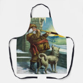 Oude Kerstman Verrekijker Hond Zonsondergang Schort (Voorkant)