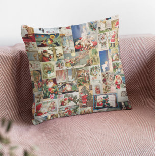 Oude Kerstman Victoriaanse Postkaart Decoupage Kussen