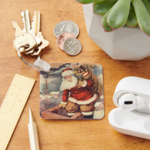 Oude Kerstman Victorian Santa Claus in Schoorsteen Sleutelhanger