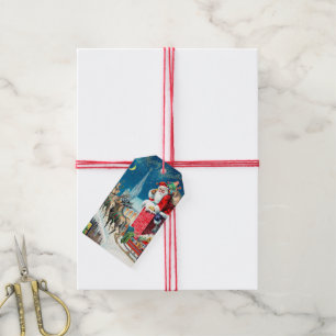 Oude Kerstman Victorian Santa Claus op schoorsteen Cadeaulabel