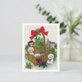 Oude kerstmand vol katjes feestdagenkaart (Staand voorkant)