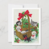 Oude kerstmand vol katjes feestdagenkaart (Voorkant)