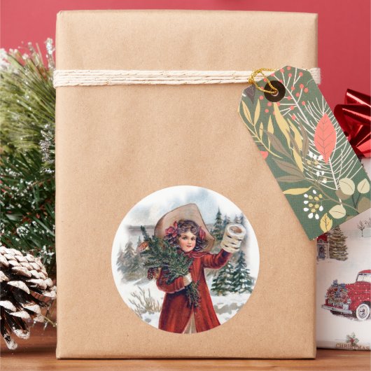 Oude kerstmeid Holiday Ronde Sticker (Feestdagen)